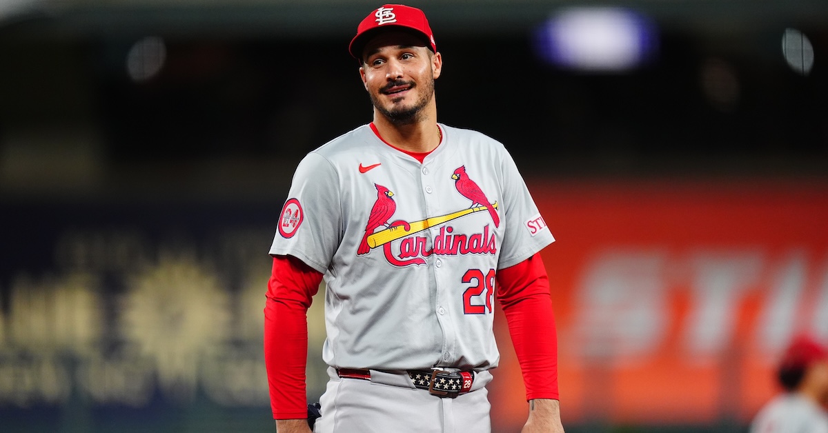 Sep 25, 2024; Denver, Colorado, USA; St. Louis Cardinals third base Nolan Arenado (28) reacts in the third inning against the Colorado Rockies at Coors Field. Mandatory Credit: Ron Chenoy-Imagn Images